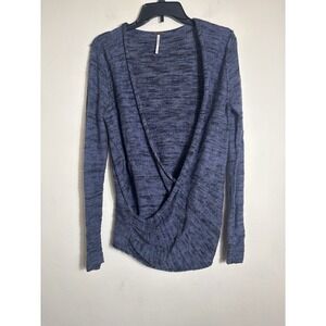 Free People Gotham Plunging V-Neck Blue Space‎ Dye Sweater Sz Medium Lagenlook
